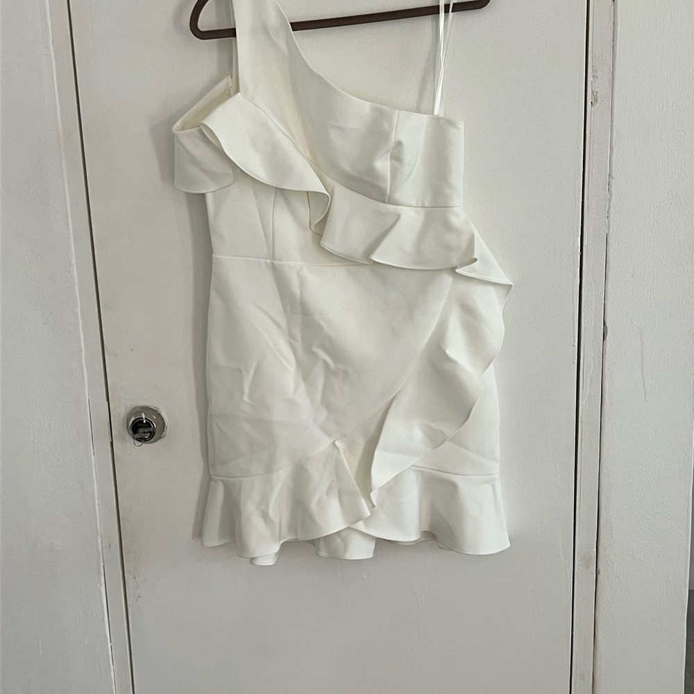 BCBGMaxAzria Cream Ruffled One-Shoulder Cocktail Dress
